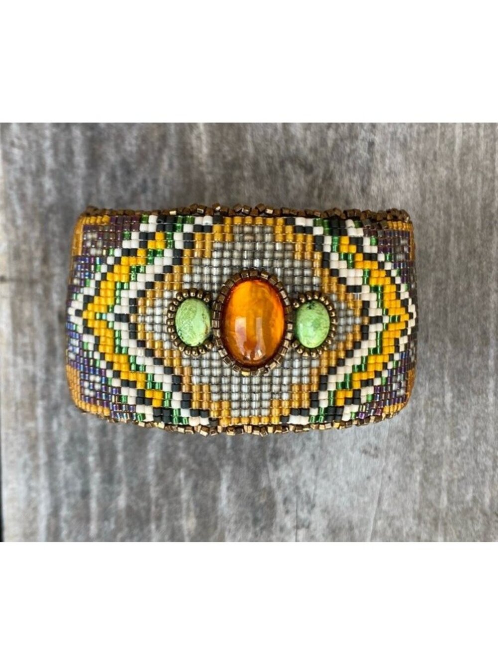 Free Spirit by Heidi Kummli Southwestern Beaded Amber Turquoise Cuff Bracelet